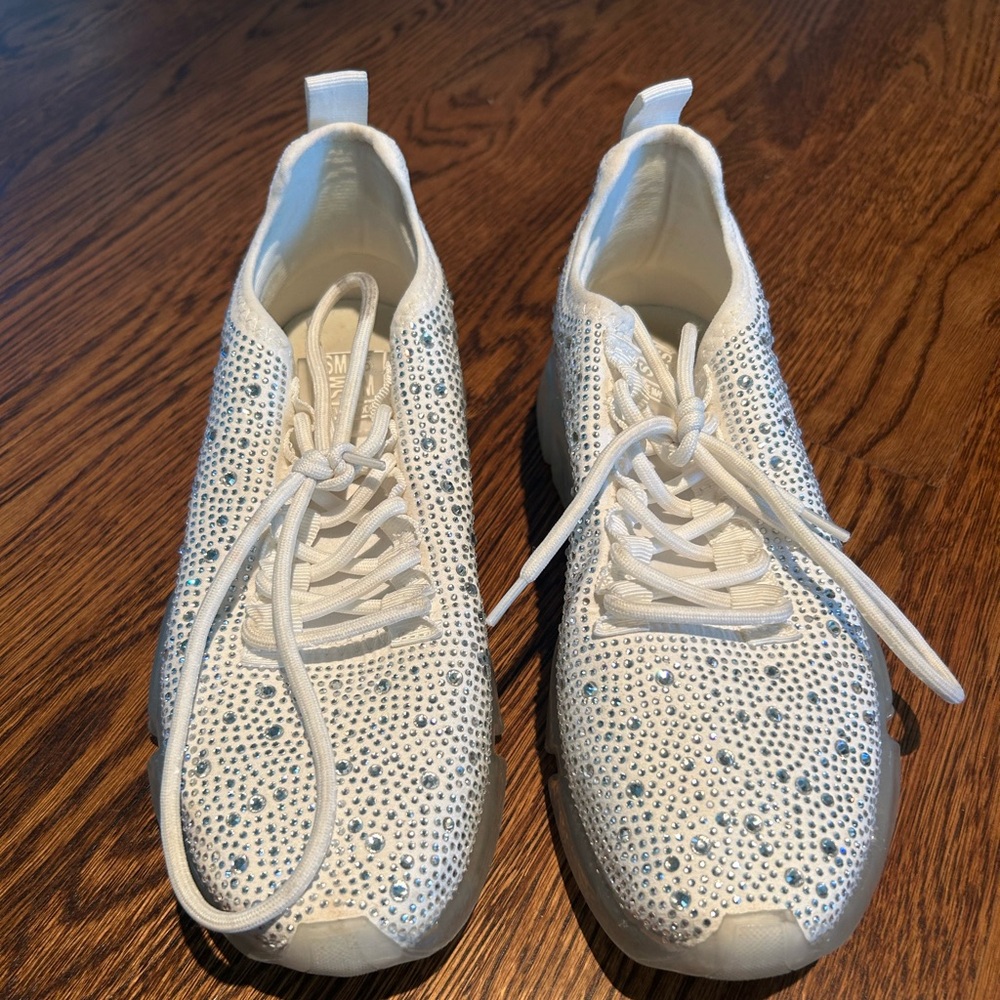 White Rhinestone Sneakers by Steve Madden